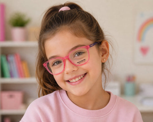 gafas graduadas skechers infantiles rosa translúcidas con varillas de metal violeta