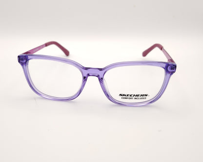 gafas graduadas skechers infantiles lilas translúcidas con varillas de metal rosa