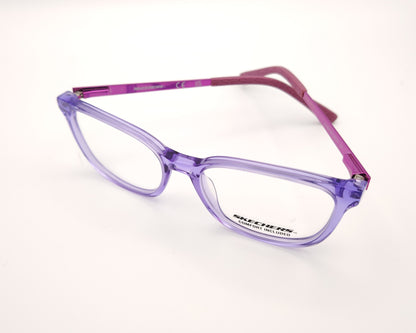 gafas graduadas skechers infantiles lilas translúcidas con varillas de metal rosa