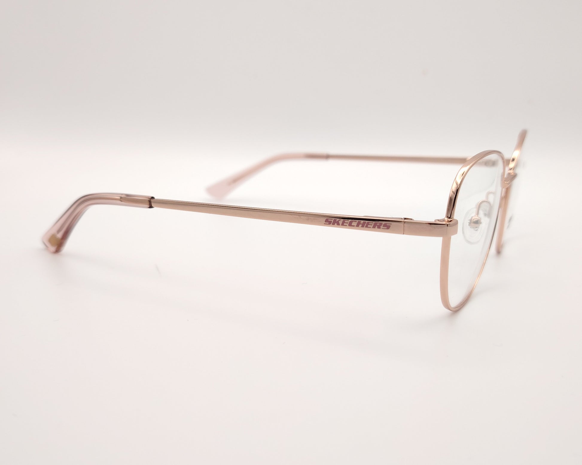 gafas graduadas infantiles skechers metalizadas rosa claro con forma redondeada
