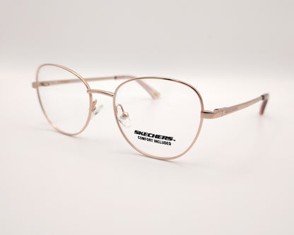 gafas graduadas infantiles skechers metalizadas rosa claro con forma redondeada