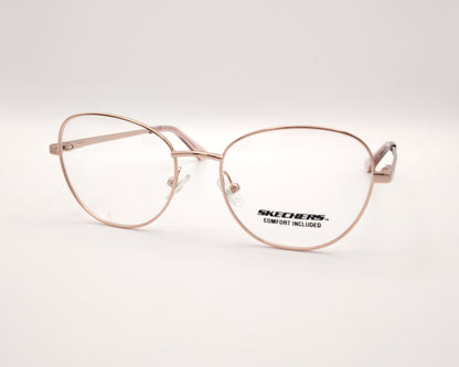 gafas graduadas infantiles skechers metalizadas rosa claro con forma redondeada