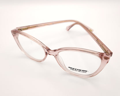gafas graduadas skechers infantiles rosas translúcidas forma de mariposa redondeada