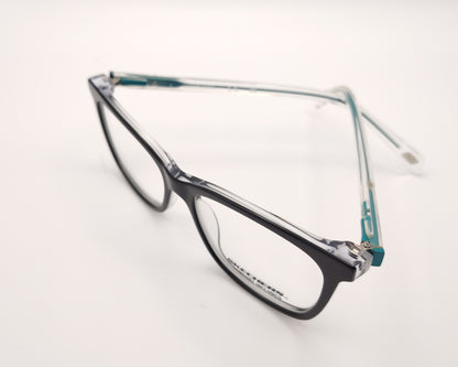 gafas graduadas skechers infantiles negras con varillas transparentes y detalles azules