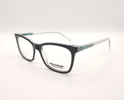 gafas graduadas skechers infantiles negras con varillas transparentes y detalles azules