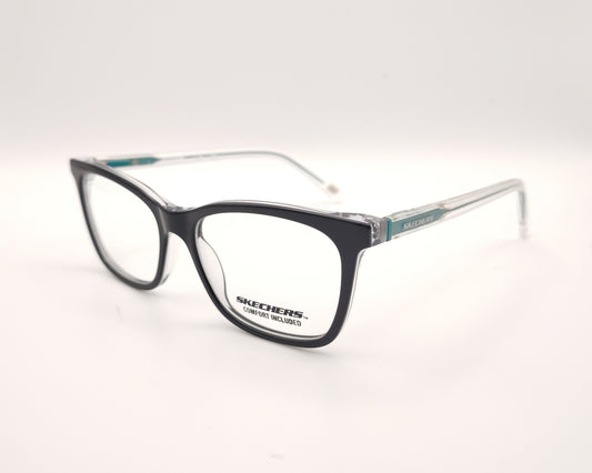 gafas graduadas skechers infantiles negras con varillas transparentes y detalles azules