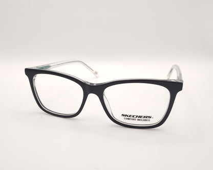gafas graduadas skechers infantiles negras con varillas transparentes y detalles azules
