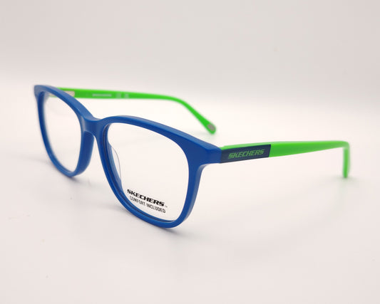 gafas infantiles skechers azules con varillas verde lima y montura rectangular
