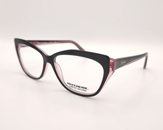 gafas graduadas skechers negras con detalles rosa translúcido y forma felina