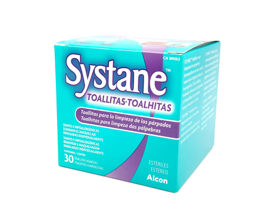 toallitas oculares systane para limpieza de párpados en formato individual estéril de 30 unidades