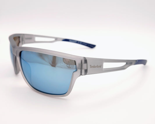 timberland tb00001 20d gafas de sol envolventes en pasta color gris mate con los cristales de espejo azul polarizados