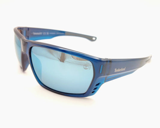 timberland tb00002 90d gafas de sol envolventes de pasta color azul y lentes polarizadas de espejo azul