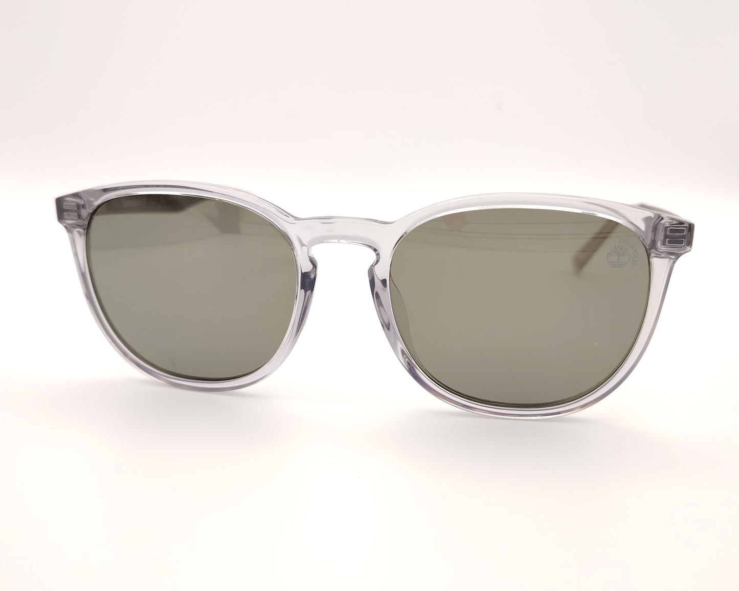 gafas de sol polarizadas montura transparente cristal con lentes verde gris redondeadas