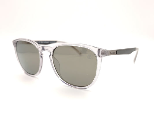 gafas de sol polarizadas montura transparente cristal con lentes verde gris redondeadas