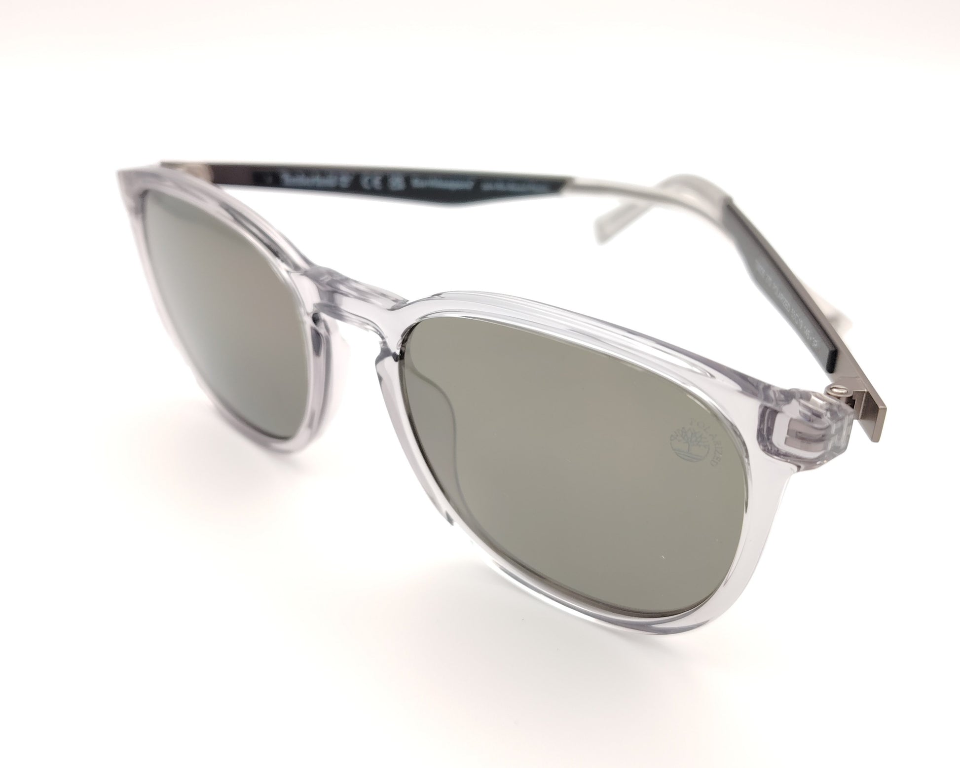 gafas de sol polarizadas montura transparente cristal con lentes verde gris redondeadas