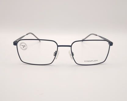 gafas titanflex rectangulares azul marino con montura metálica ligera y varillas finas