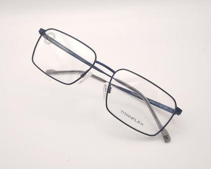 gafas titanflex rectangulares azul marino con montura metálica ligera y varillas finas