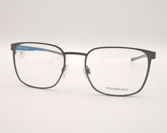 gafas titanflex gris mate con interior azul y forma ligeramente redondeada