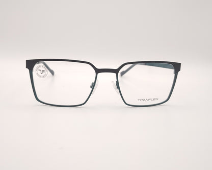 gafas titanflex rectangulares  en negro y azul con montura metálica ligera
