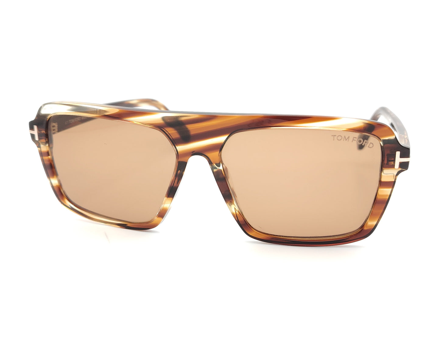 gafas de sol tom ford con montura de acetato habana claro de forma pantos, y lentes de color marrón