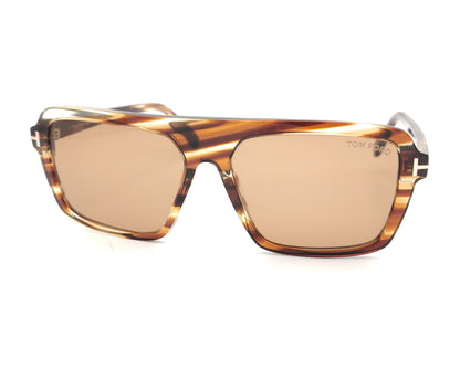 gafas de sol tom ford con montura de acetato habana claro de forma pantos, y lentes de color marrón