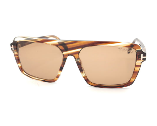gafas de sol tom ford con montura de acetato habana claro de forma pantos, y lentes de color marrón