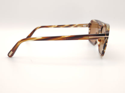 gafas de sol tom ford con montura de acetato habana claro de forma pantos, puente en llave y lentes de color marrón
