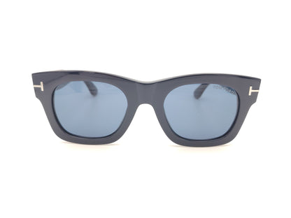 gafas de sol tom ford azul marino con lentes azules y detalle metálico en las varillas