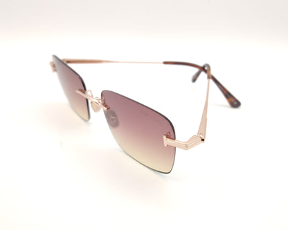 gafas de sol tom ford sin montura doradas con lentes degradadas rosa y ámbar rectangulares