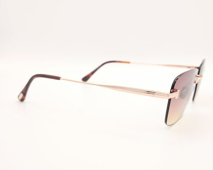gafas de sol tom ford sin montura doradas con lentes degradadas rosa y ámbar rectangulares