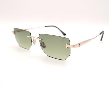 gafas de sol tom ford sin montura con lentes verdes y varillas metálicas doradas