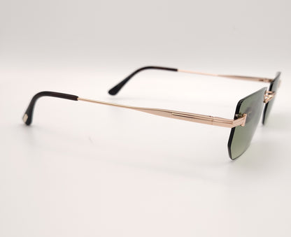 gafas de sol tom ford sin montura con lentes verdes y varillas metálicas doradas