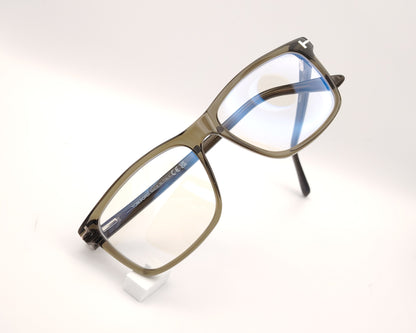gafas graduadas tom ford tf5479 096 de acetato verde oliva translúcido con montura rectangular y detalle metálico en forma de t en las varillas