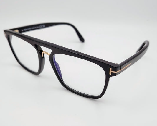 tom ford tf5942b 001 gafas de acetato en formato cuadrado con doble puente de metal, en color negro con detalles dorados