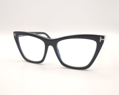 gafas tom ford negras con clip solar magnético y forma cat eye con detalle metálico