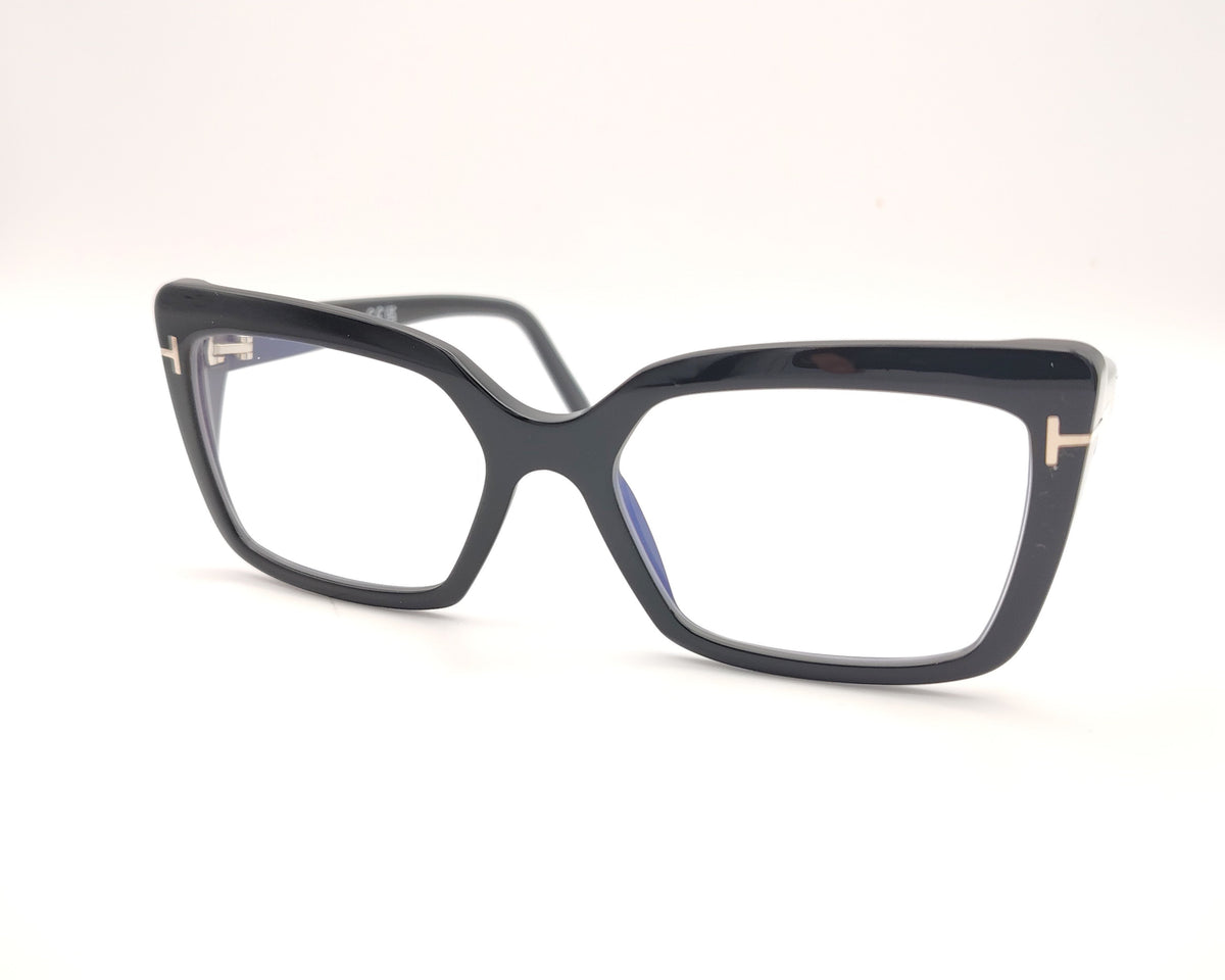 gafas graduadas tom ford negras con montura cuadrada y detalle metálico dorado en las varillas