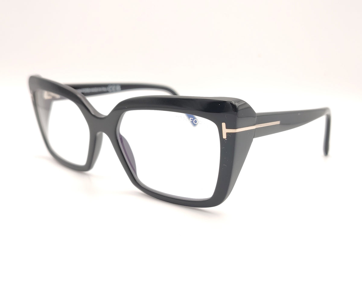 gafas graduadas tom ford negras con montura cuadrada y detalle metálico dorado en las varillas
