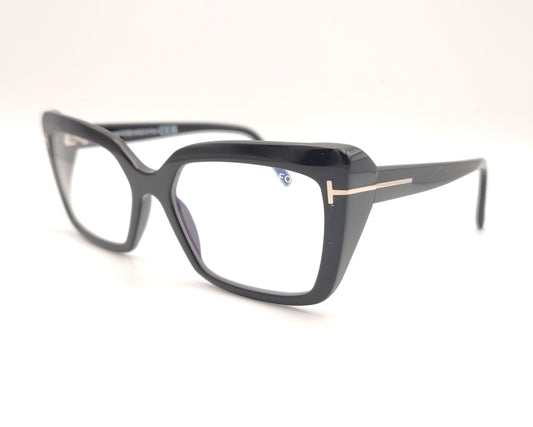 gafas graduadas tom ford negras con montura cuadrada y detalle metálico dorado en las varillas
