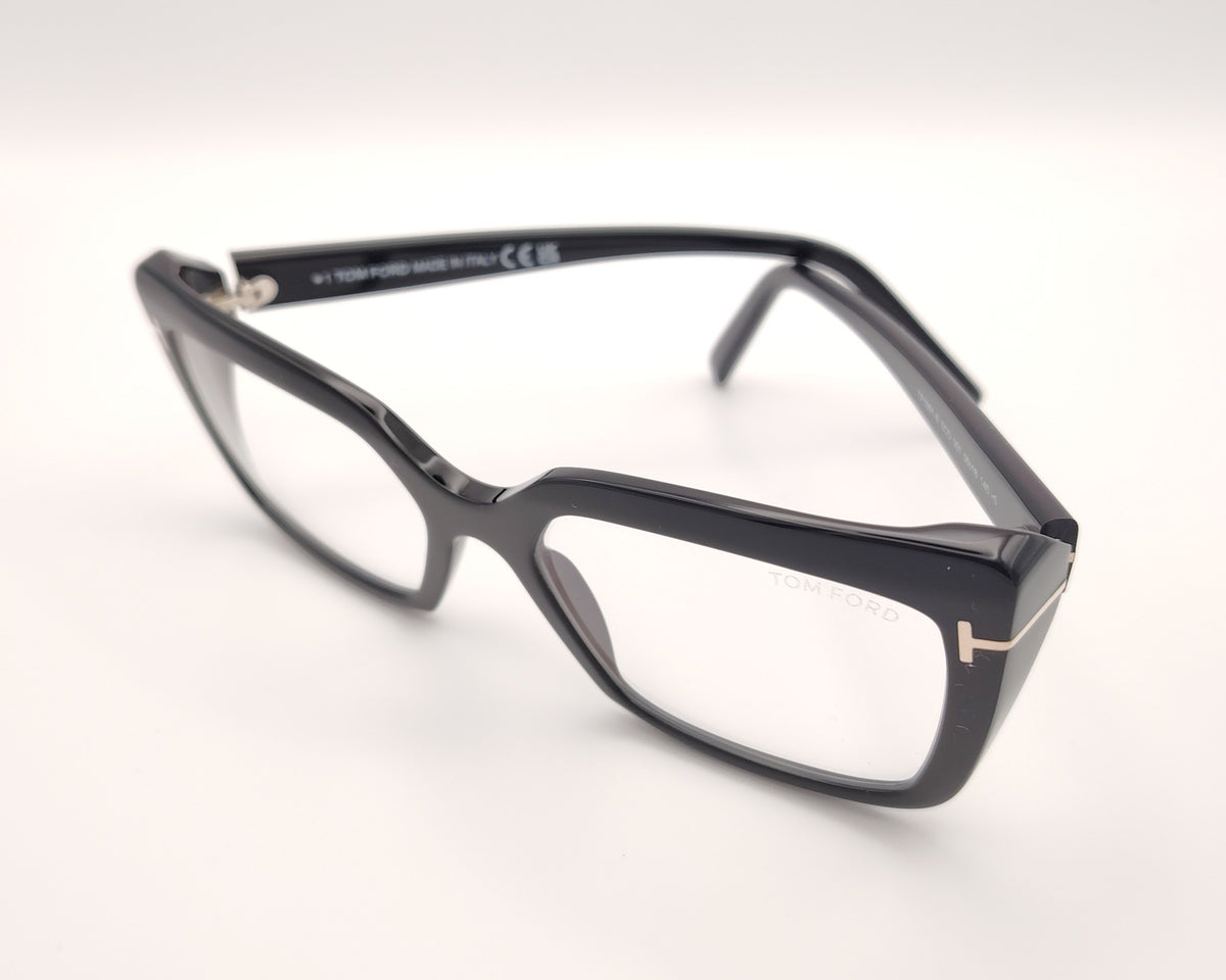 gafas graduadas tom ford negras con montura cuadrada y detalle metálico dorado en las varillas