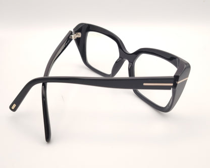 gafas graduadas tom ford negras con montura cuadrada y detalle metálico dorado en las varillas