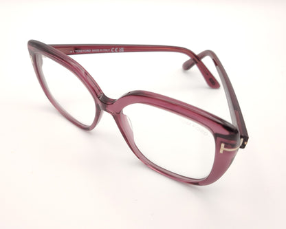 gafas tom ford oversize color ciruela translúcido con detalle metálico dorado