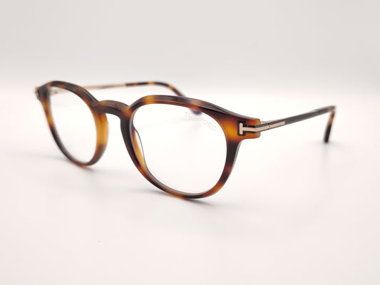 gafas tom ford redondas de carey con varillas metálicas y detalle en forma de t