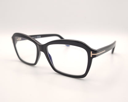 gafas tom ford negras con montura cuadrada y detalles metálicos en las varillas