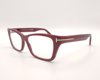 gafas tom ford rectangulares  color burdeos con detalle metálico dorado en las varillas