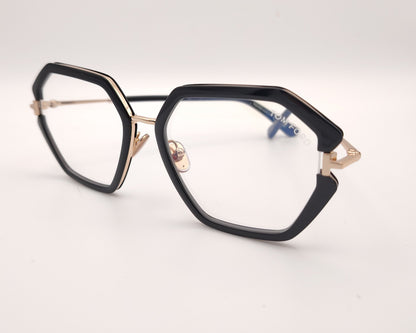 gafas tom ford geométricas negras oversize con detalles dorados y puente metálico