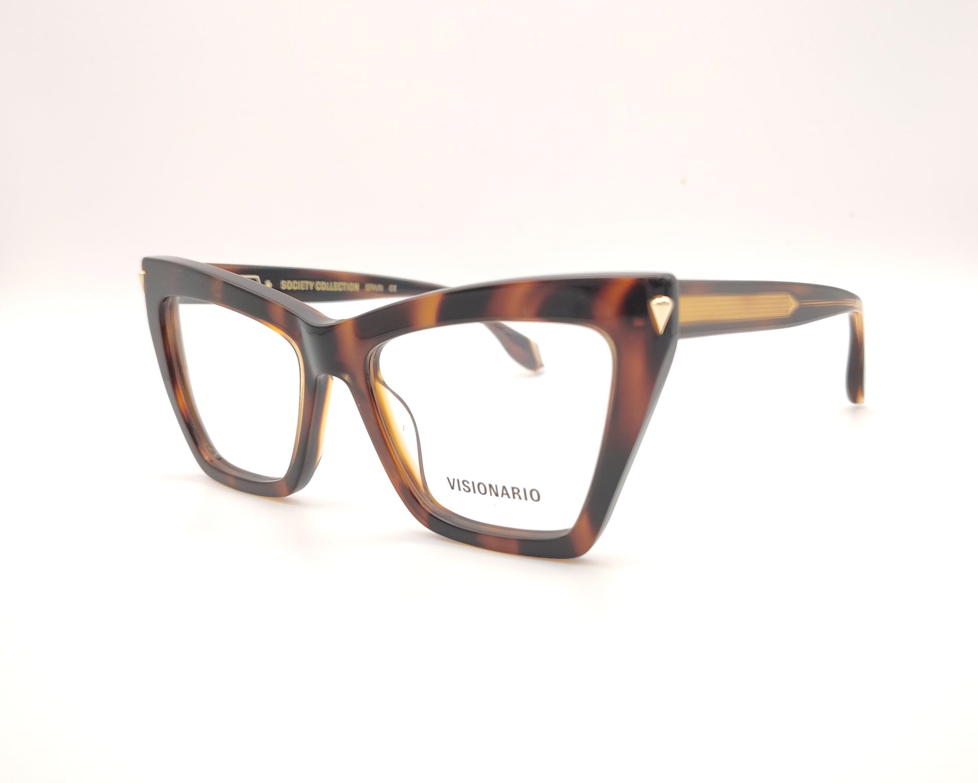 gafas de vista cat eye en acetato carey oscuro con detalles dorados de la marca visionario