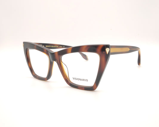 gafas de vista cat eye en acetato carey oscuro con detalles dorados de la marca visionario
