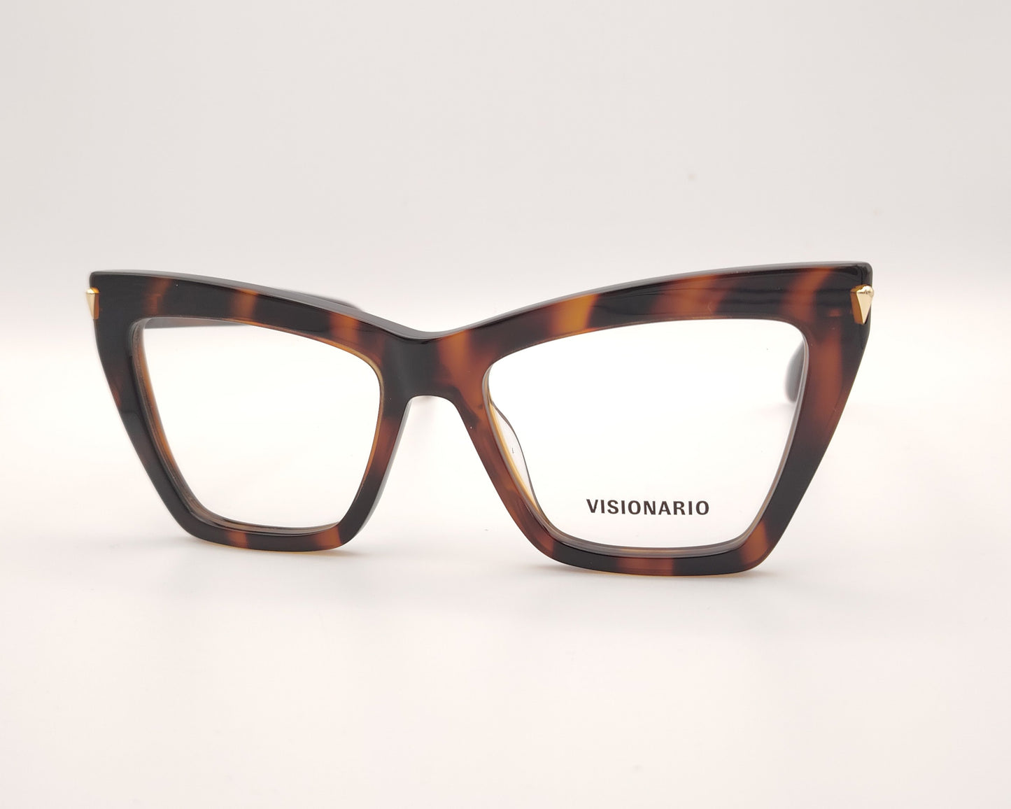 gafas de vista cat eye en acetato carey oscuro con detalles dorados de la marca visionario