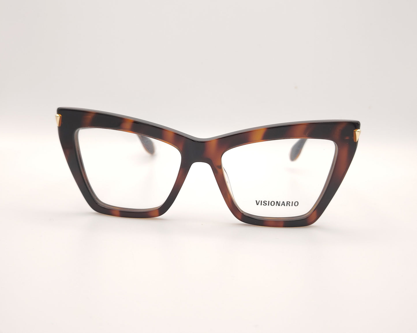 gafas de vista cat eye en acetato carey oscuro con detalles dorados de la marca visionario