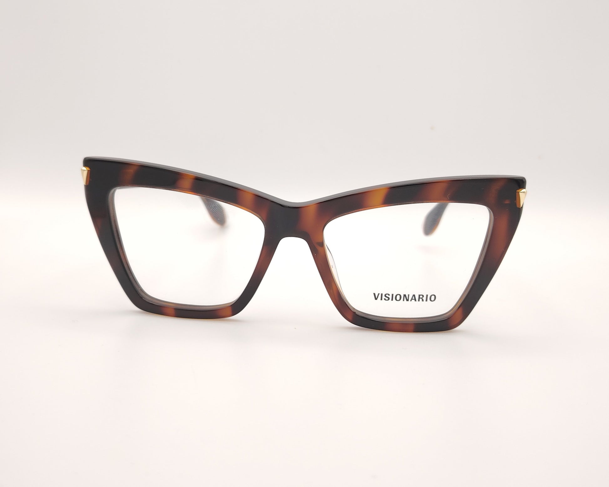 gafas de vista cat eye en acetato carey oscuro con detalles dorados de la marca visionario